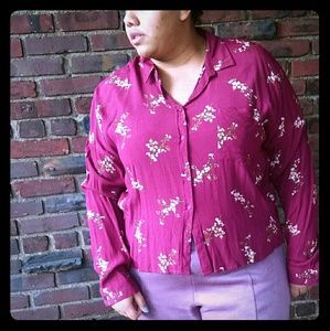 Forever 21 Maroon Cherry Blossom Blouse Size 3X